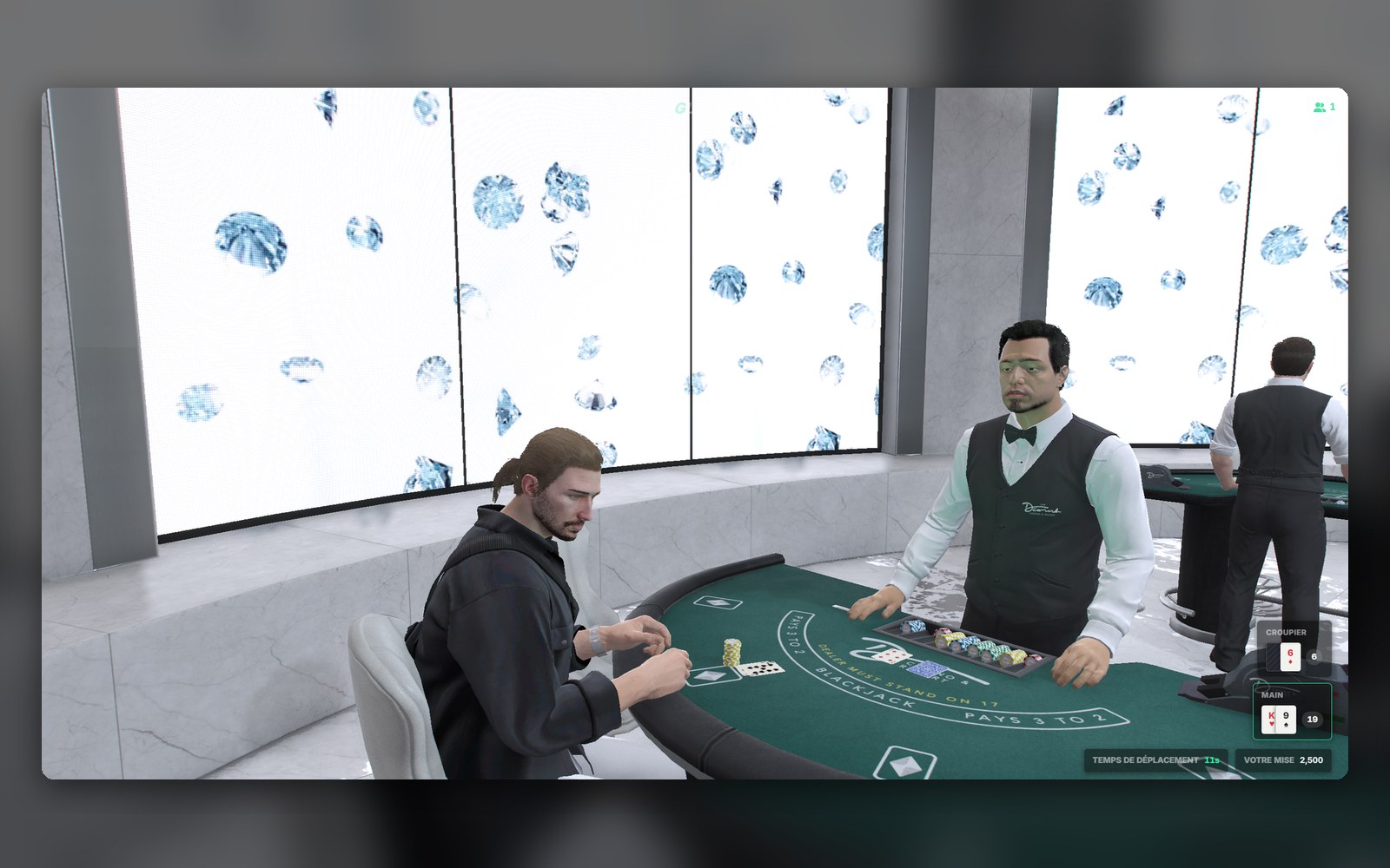 Une main de blackjack à la table