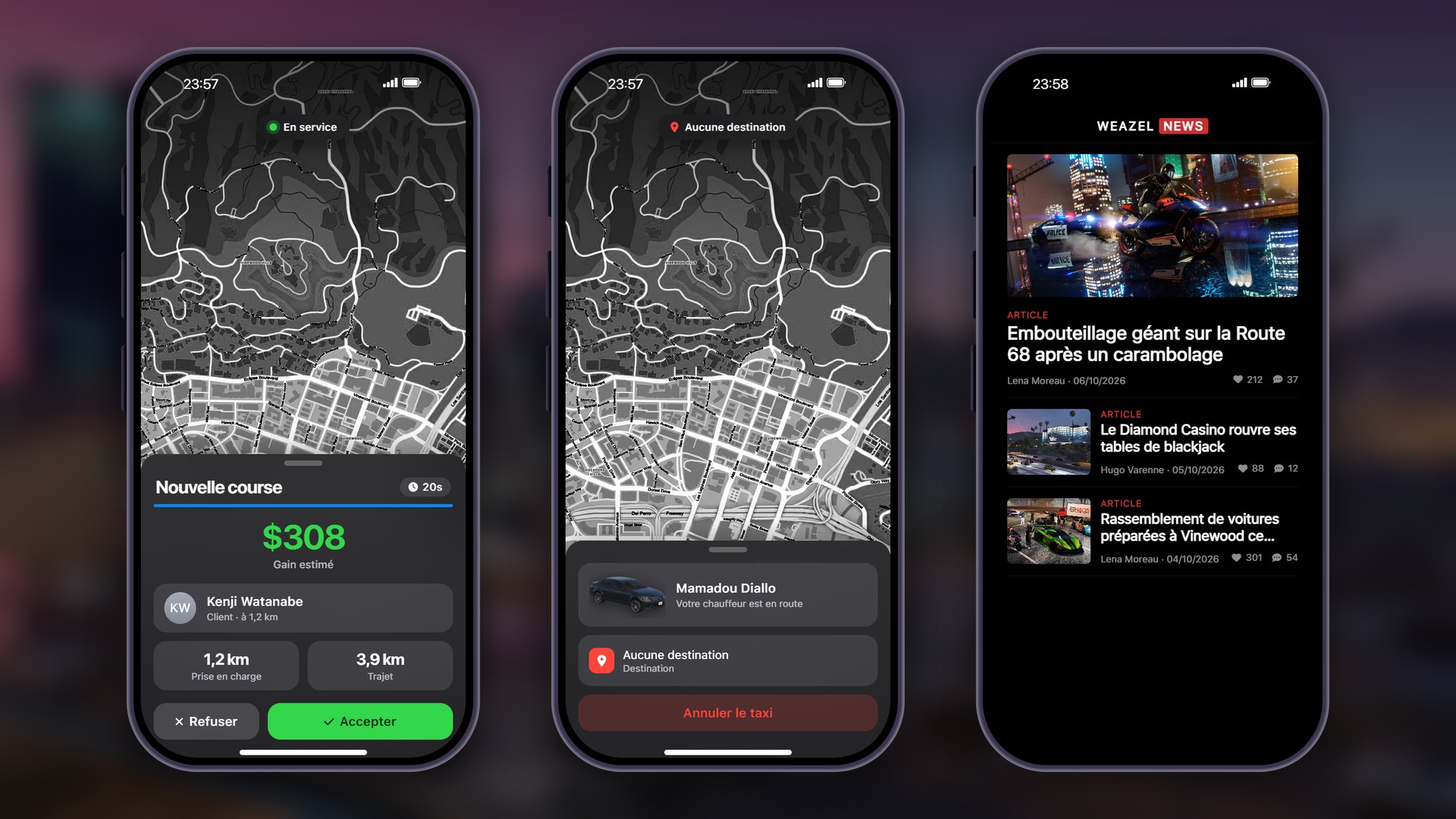 Les apps Taxi et Weazel News