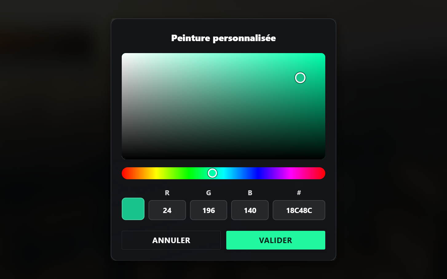 Le sélecteur de couleur d'une peinture personnalisée